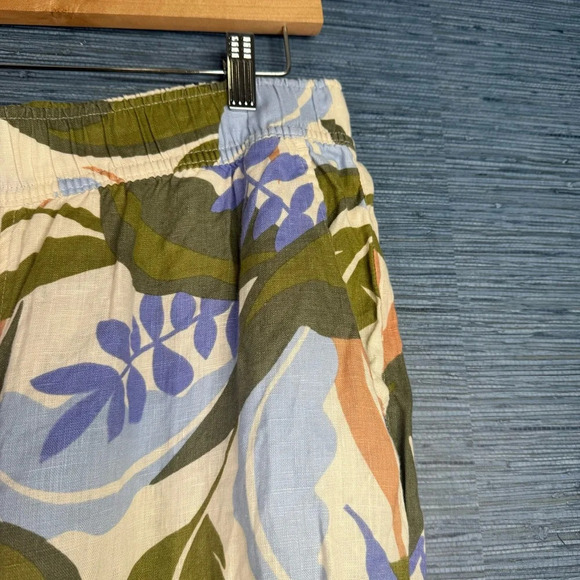 Tahari Women's 100% Linen Wide Leg Cropped Pants Size Small White Gray Palm Leaf - Picture 3 of 4